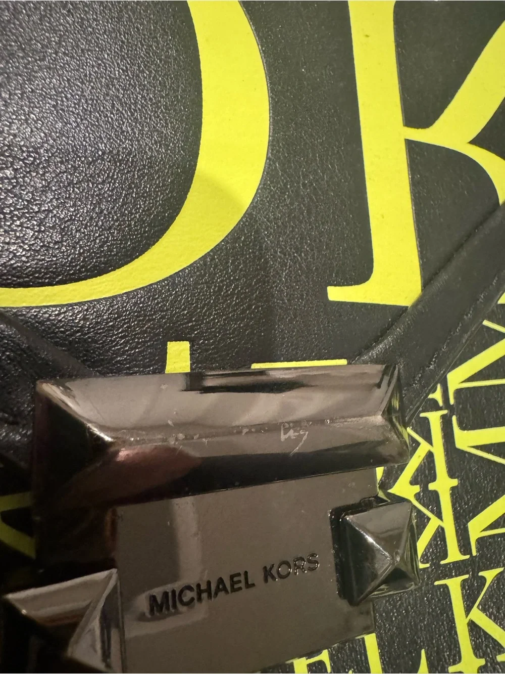 Michael Kors Black and Neon Yellow Logo Crossbody Bag